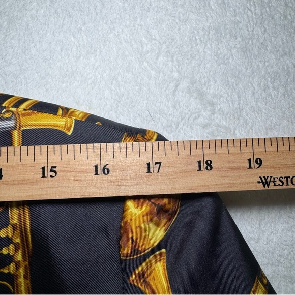 Vintage 1980s Black and Gold Instrument Print Blazer Suit Jacket, 100% Silk - Picture 7 of 10